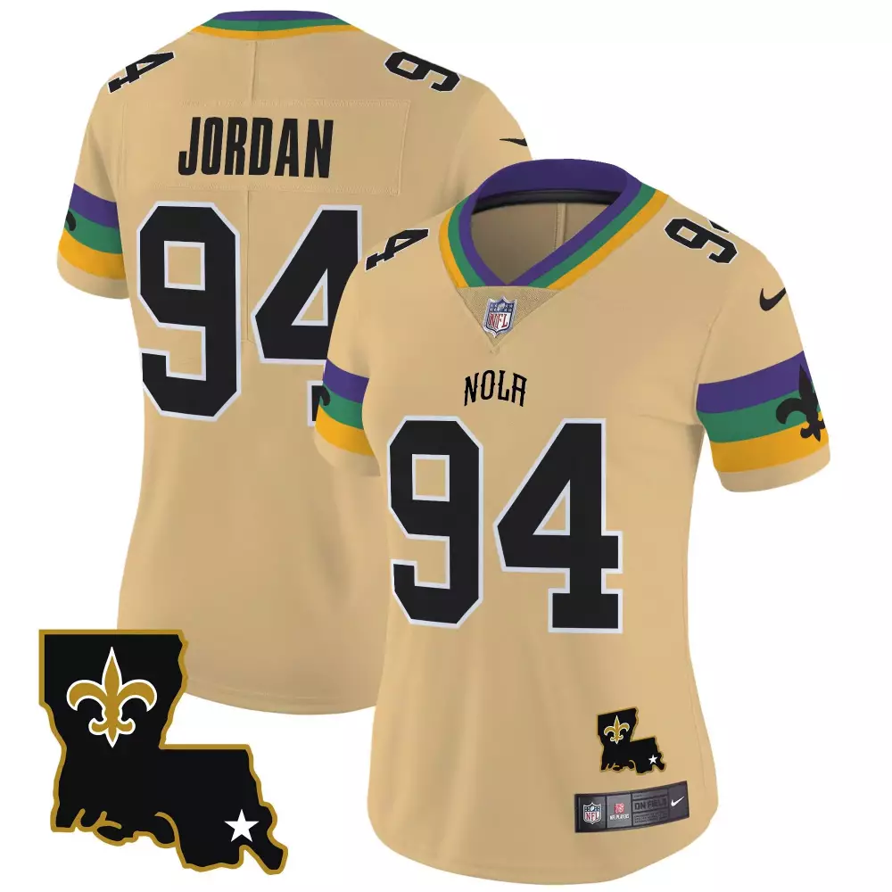 Jordan 94 New Orleans Saints Jersey Gold Louisiana Women Authentic Alternate Purple