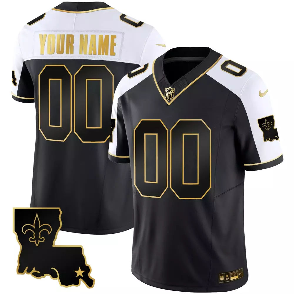 Custom New Orleans Saints Jersey Black Gothic Sin City Men Replica White Gold All