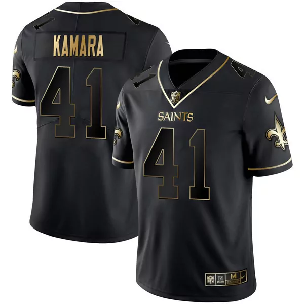 Alvin Kamara 41 Jersey Black New Orleans Saints Men Authentic Gold All Stitched