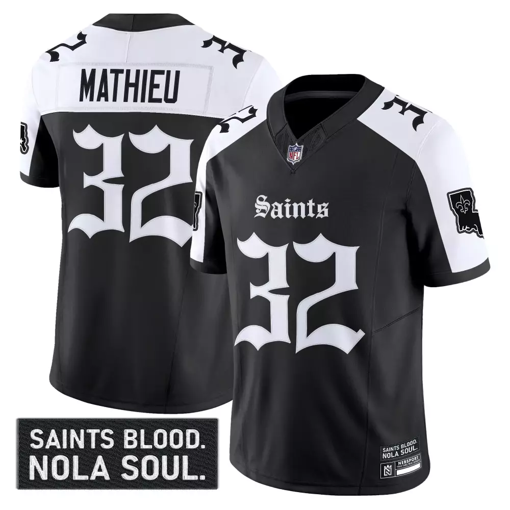 Tyrann Mathieu 32 Jersey Black Gothic Sin City New Orleans Saints Men Authentic Inverted