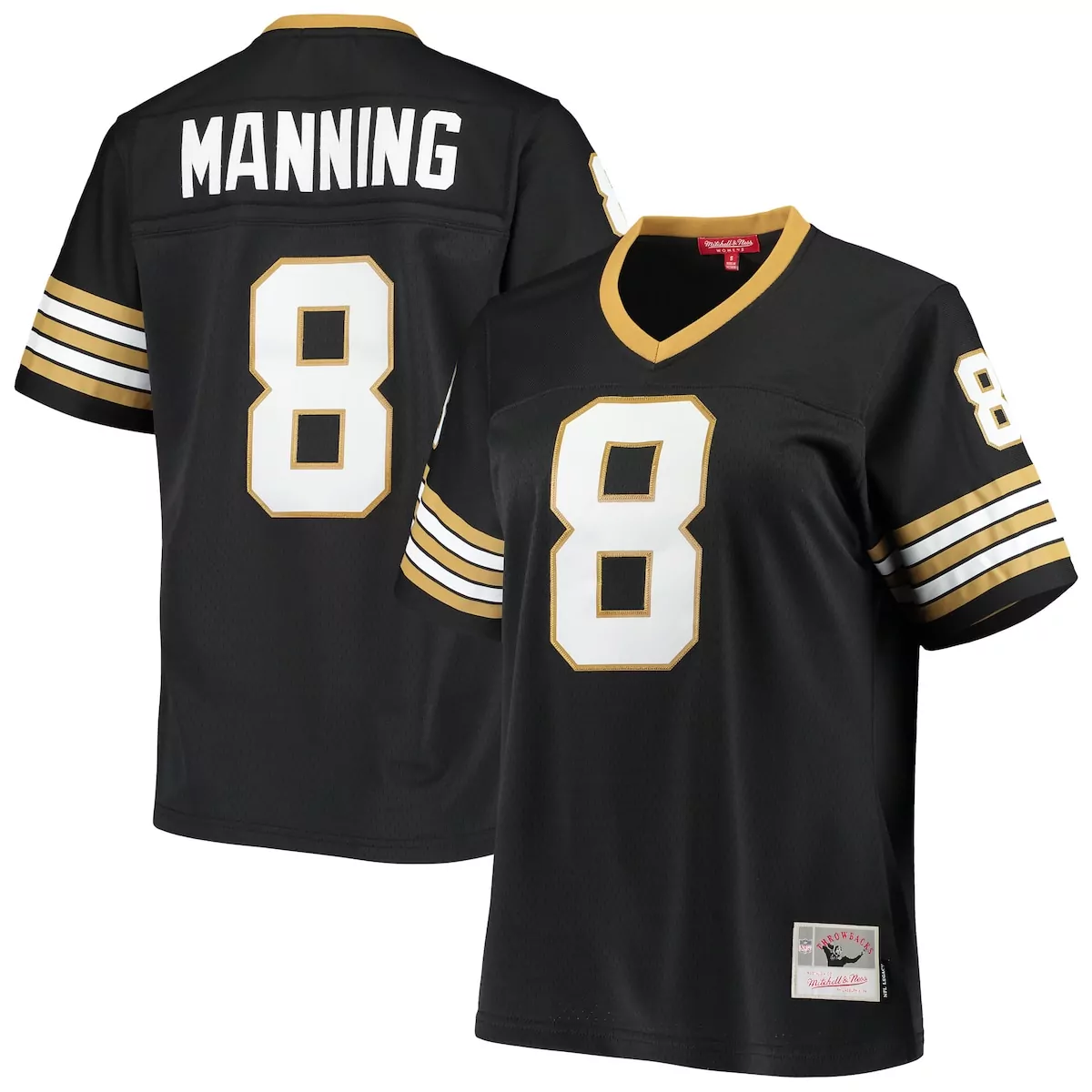 Archie Manning 8 Jersey Black New Orleans Saints Women Stitched Throwback Design