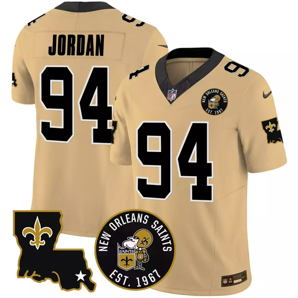 Jordan 94 New Orleans Saints Jersey Gold Men Authentic Black Vapor All Stitched