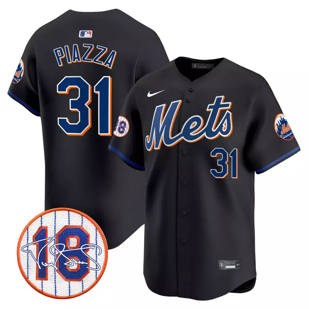 Mike Piazza 31 New York Mets Jersey Black Men Authentic Alternate Blue Orange Vapor