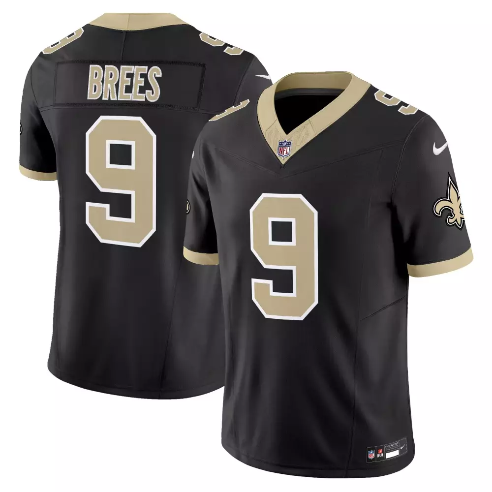 Drew Brees 9 New Orleans Saints Jersey Black Men Stitched Gold White Vapor