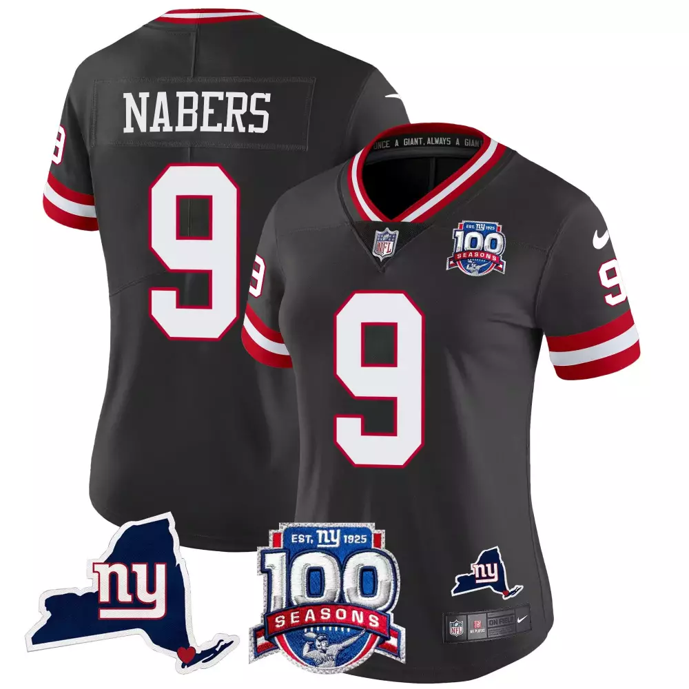 Malik Nabers 9 New York Giants Jersey Black 100th Season 100 Seasons Women Limited