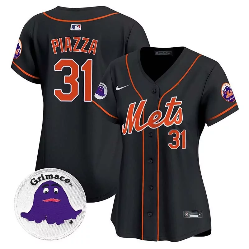 Mike Piazza 31 New York Mets Jersey Black Grimace Men Authentic Alternate Orange