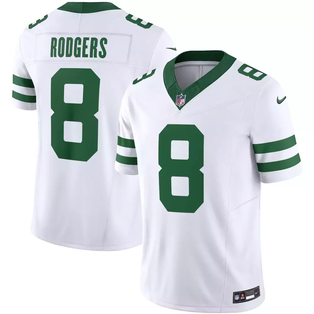 Aaron Rodgers 8 New York Jets Jersey White Men Authentic Alternate Green All Stitched