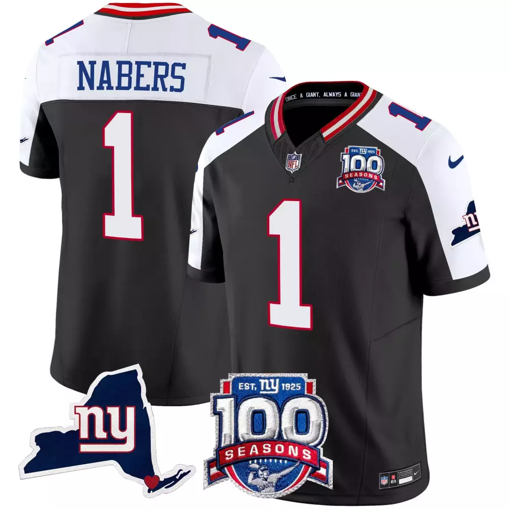Malik Nabers 1 New York Giants Jersey Black 100 Seasons Men Authentic Alternate White