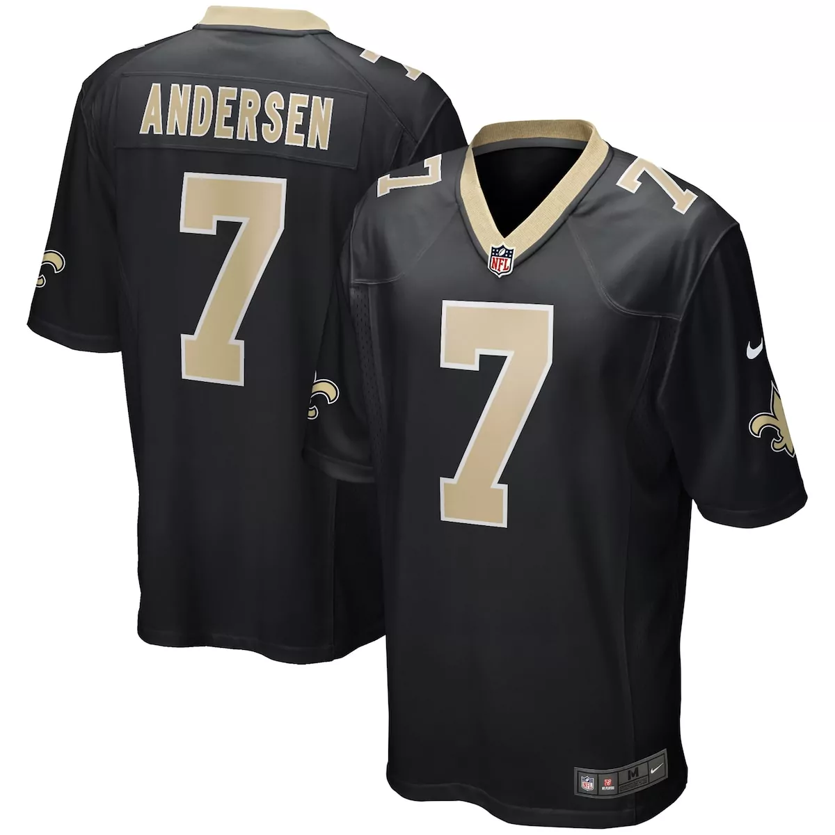 Morten Andersen 7 Jersey Black New Orleans Saints Men Stitched Gold White Game Retired