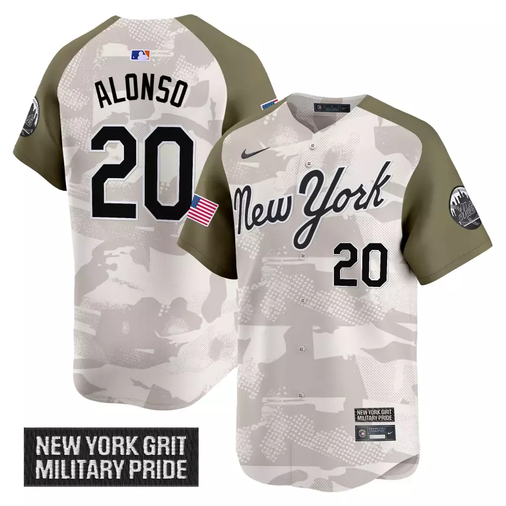 Pete Alonso 20 New York Mets Jersey White Military Pride American Flag Men Authentic