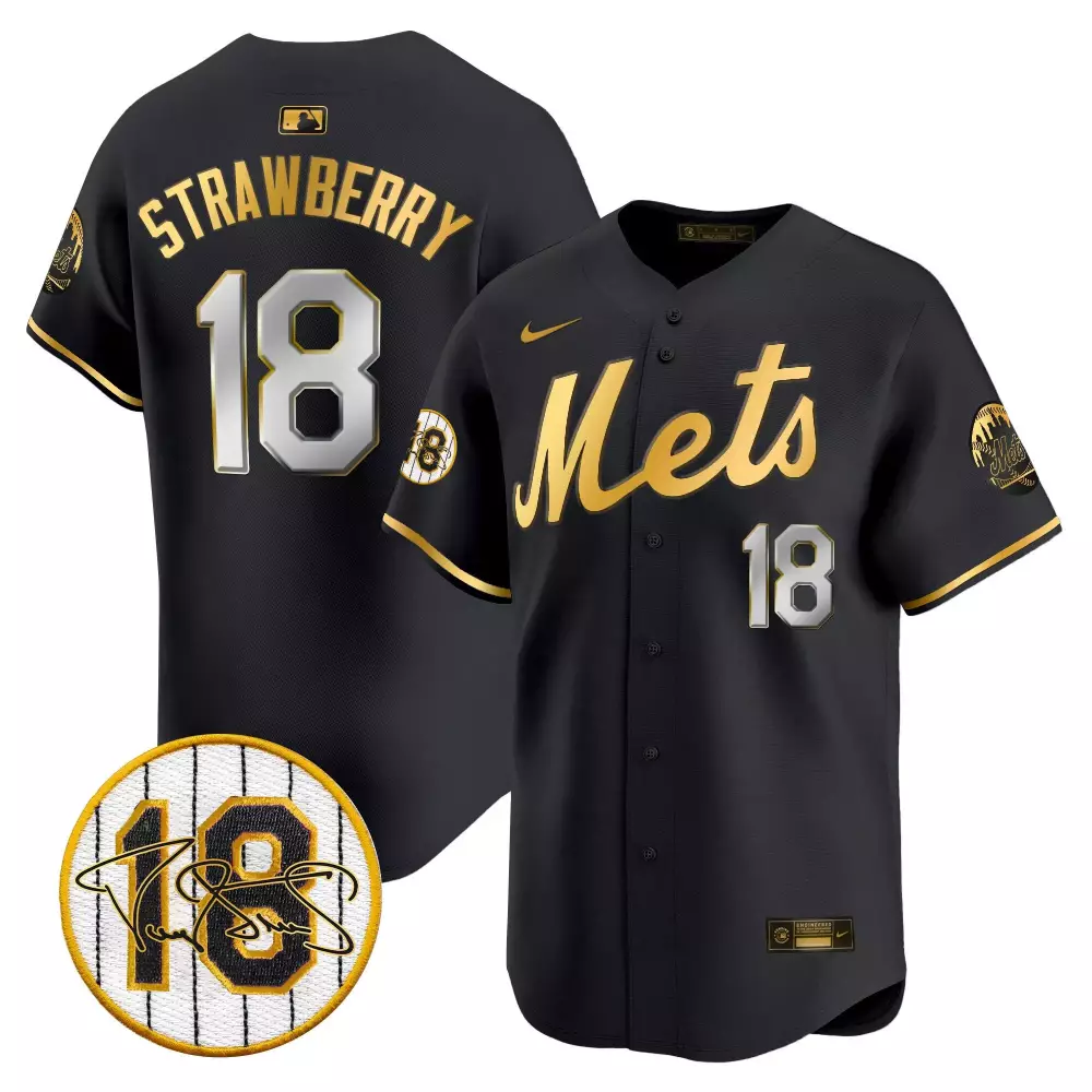 Darryl Strawberry 18 Jersey Black Blackout City Connect New York Mets Skyline Men