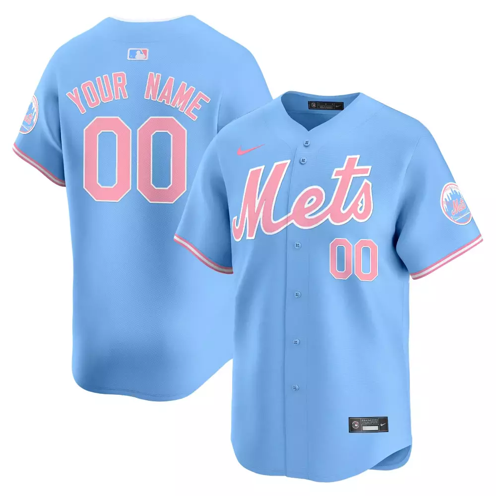 Custom New York Mets Jersey Light Blue Men Stitched Alternate Pink White Unisex Vapor