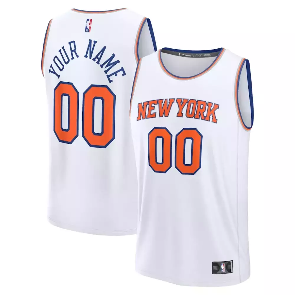 Custom New York Knicks Jersey White Men Replica Orange Blue