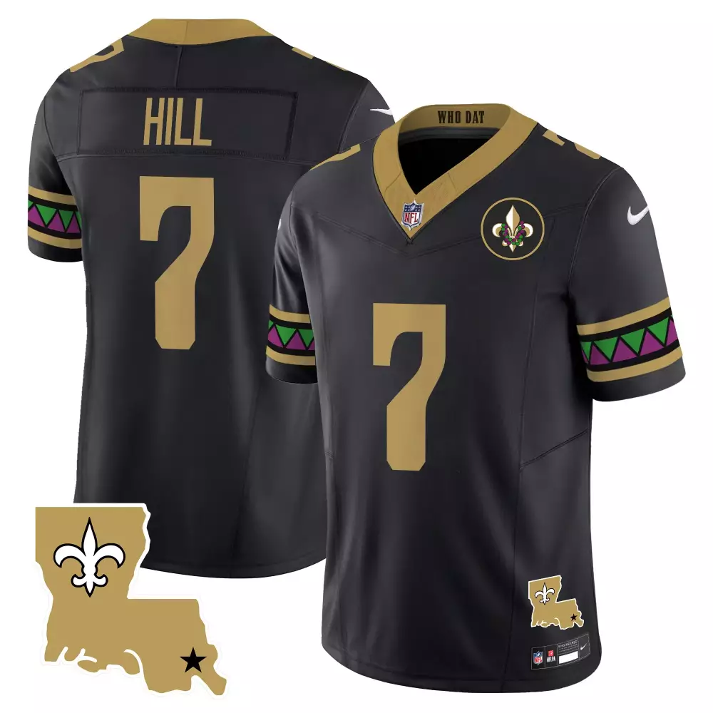 Taysom Hill 7 New Orleans Saints Jersey Black Mardi Gras Men Authentic Gold Green