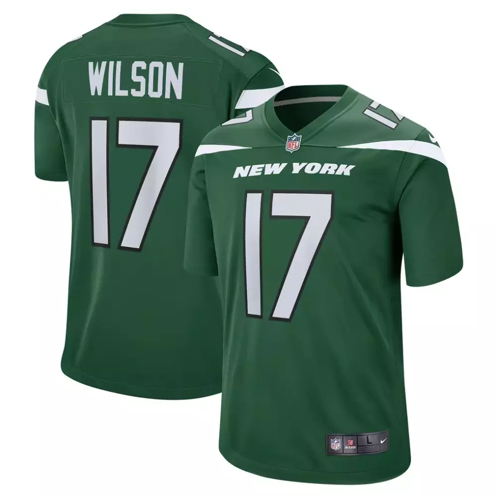 Garrett Wilson 17 New York Jets Jersey Green Men Authentic White Game