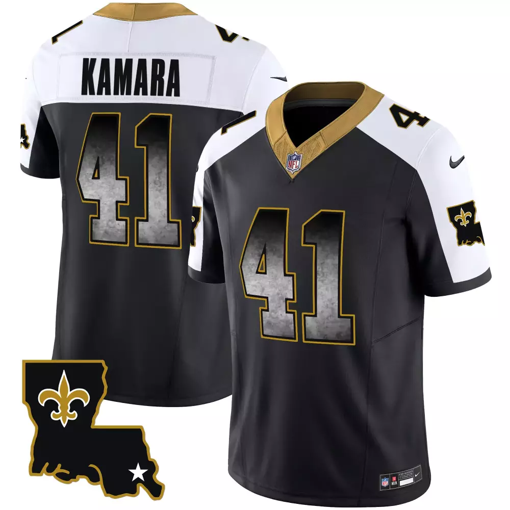 Alvin Kamara 41 Jersey Black New Orleans Saints Men Authentic Alternate White Gold