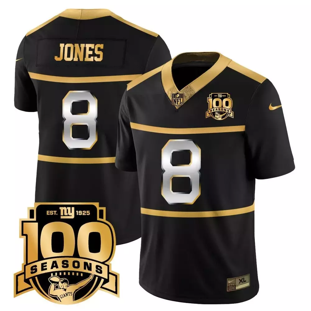 Daniel Jones 8 New York Giants Jersey Black 100 Seasons Men Stitched Alternate Gold