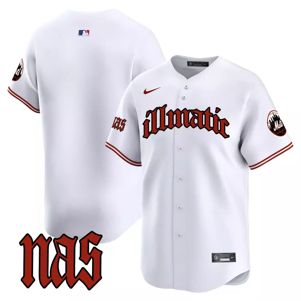 Nas Illmatic New York Mets Jersey White Men Authentic Custom Design Red Black Vapor