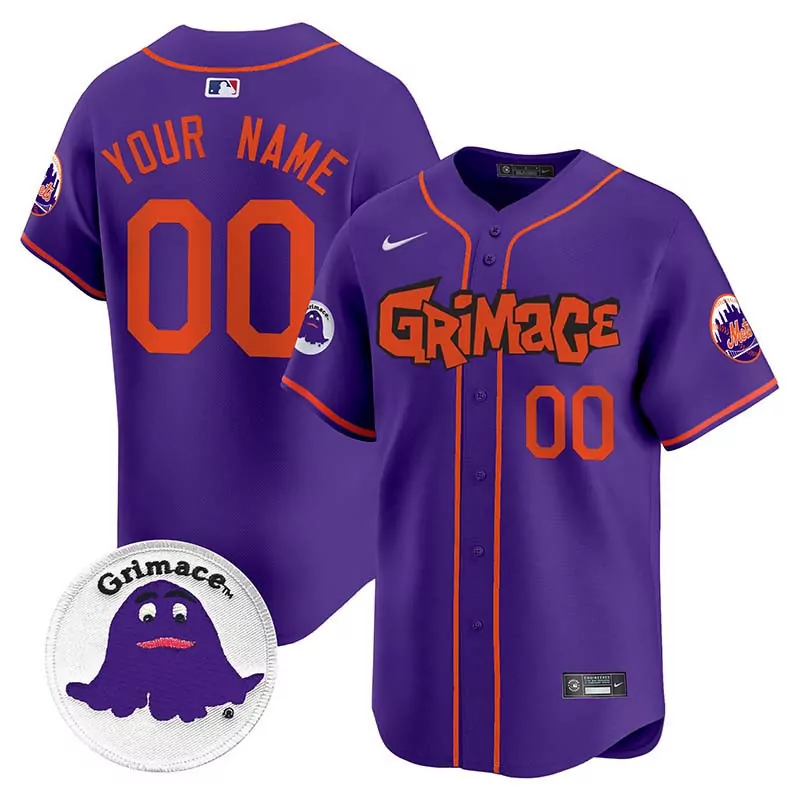Custom New York Mets Jersey Purple Grimace Men Authentic Alternate Design Orange