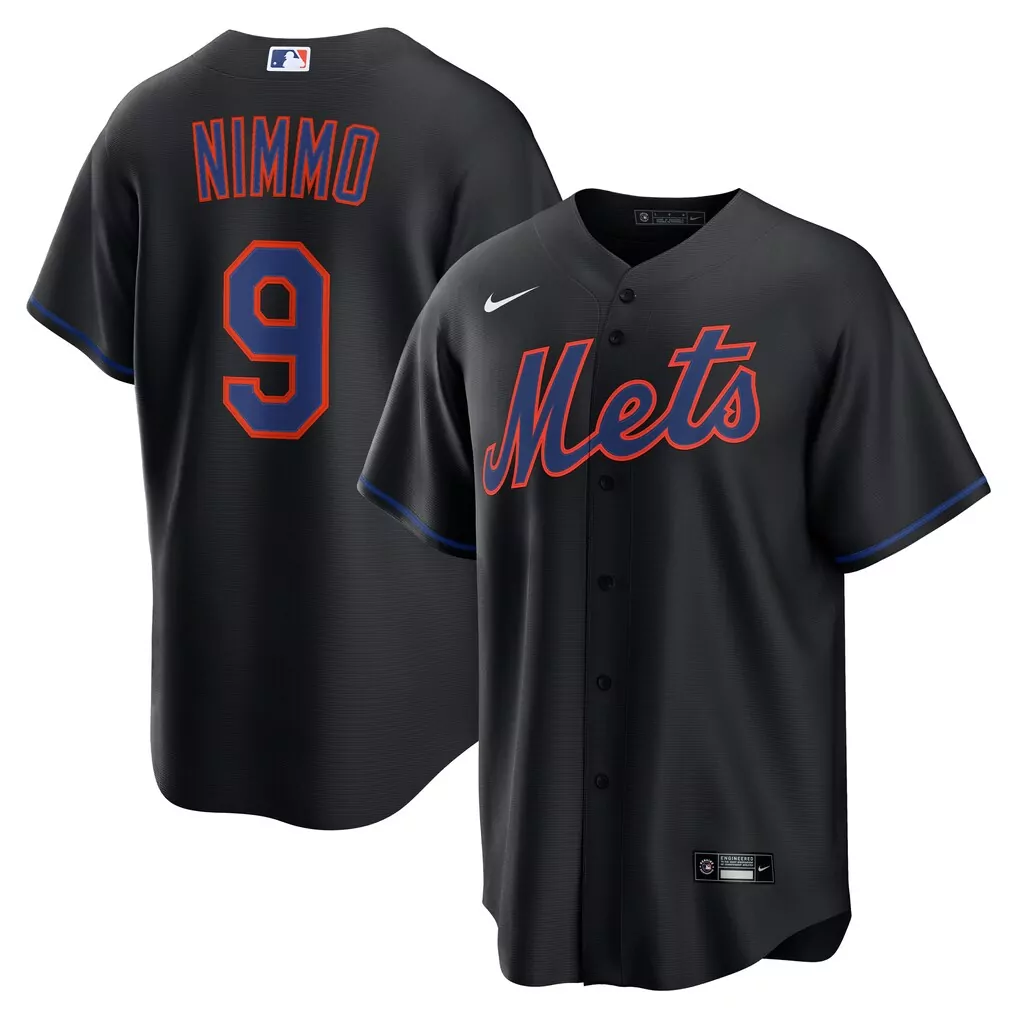 Brandon Nimmo 9 New York Mets Jersey Black Men Authentic Alternate Orange Blue Replica
