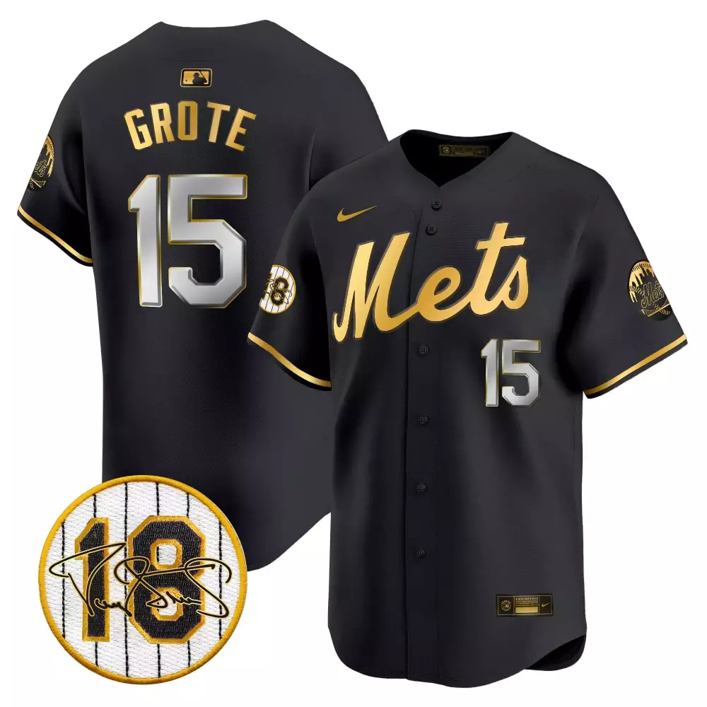 Jerry Grote 15 New York Mets Jersey Black And Gold 1986 World Series Men Authentic