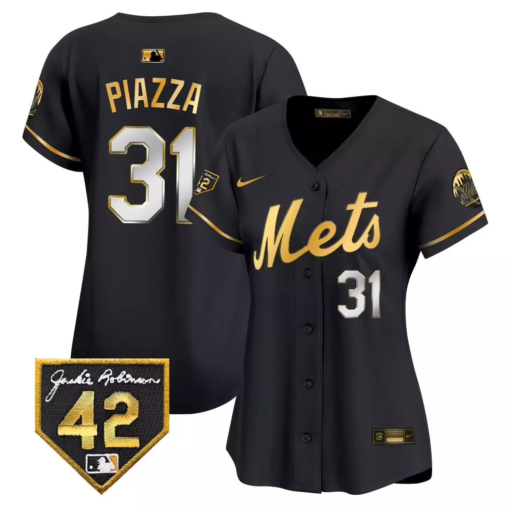 Mike Piazza 31 New York Mets Jersey Black Jackie Robinson Day 42 Women Authentic