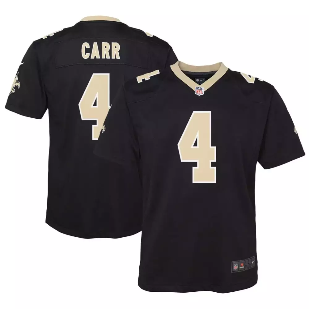 Derek Carr 4 New Orleans Saints Jersey Black Men Stitched Gold White Game