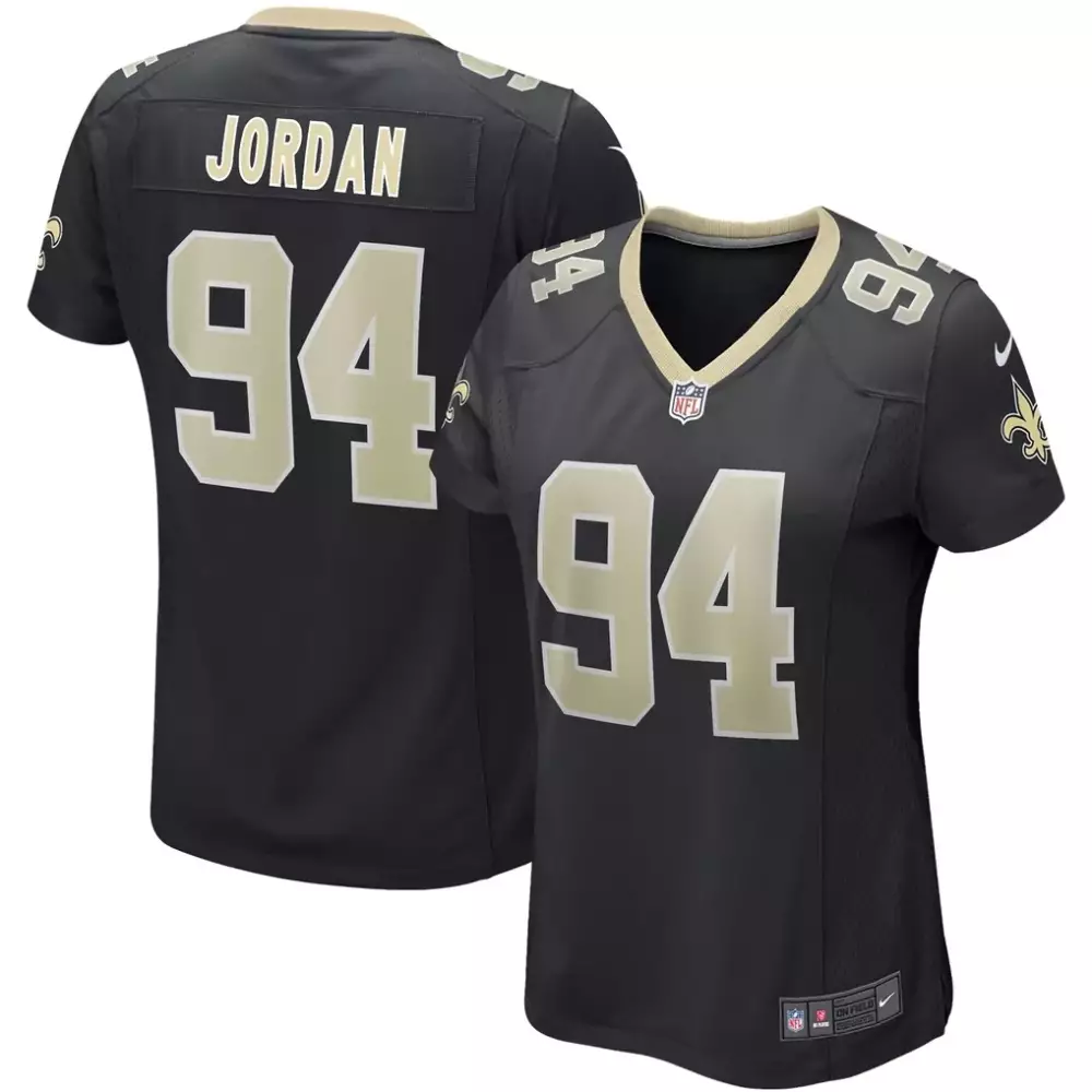 Jordan 94 New Orleans Saints Jersey Black Women Stitched Gold Game