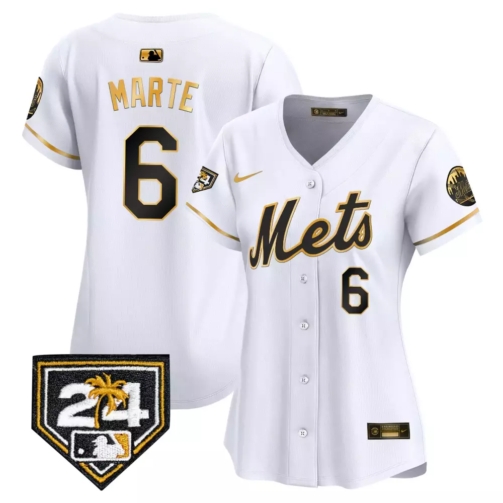 Starling Marte 6 New York Mets Jersey White 24 Women Authentic Black Gold Vapor Premier
