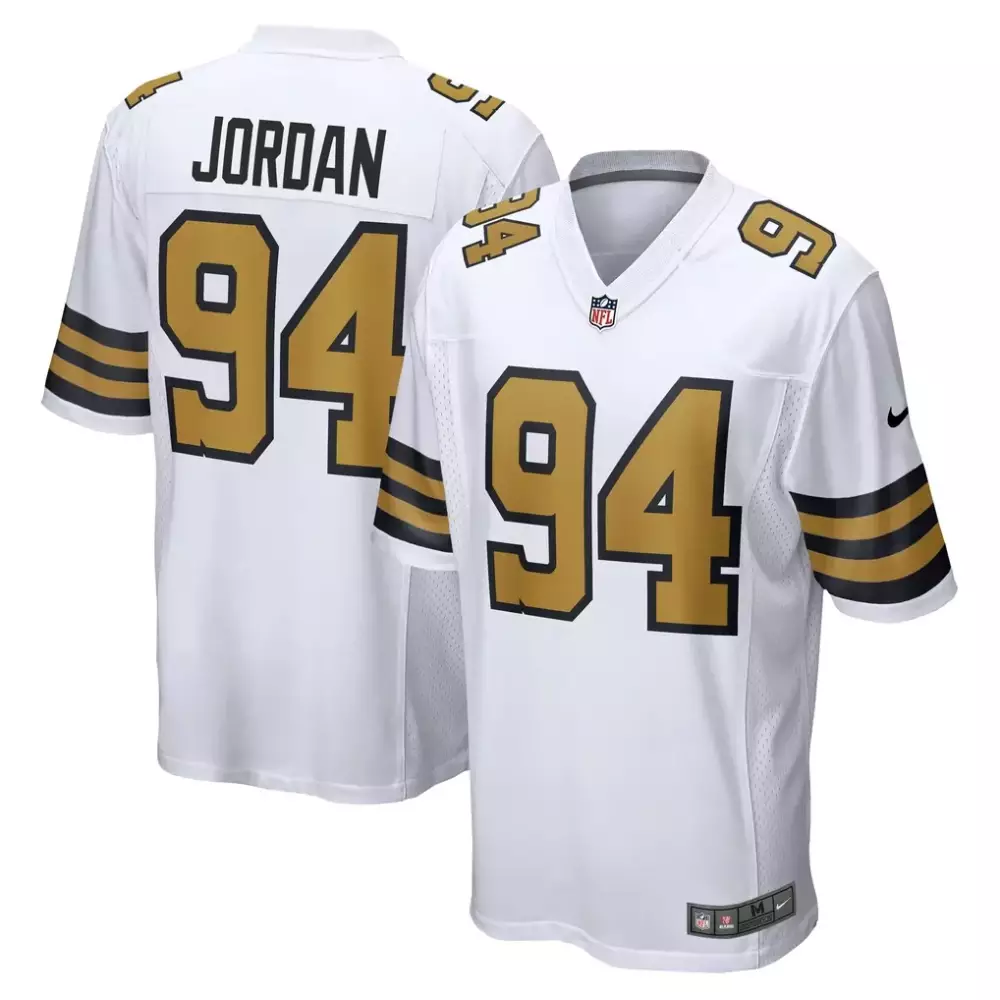 Jordan 94 New Orleans Saints Jersey White Men Authentic Alternate Black Gold Game