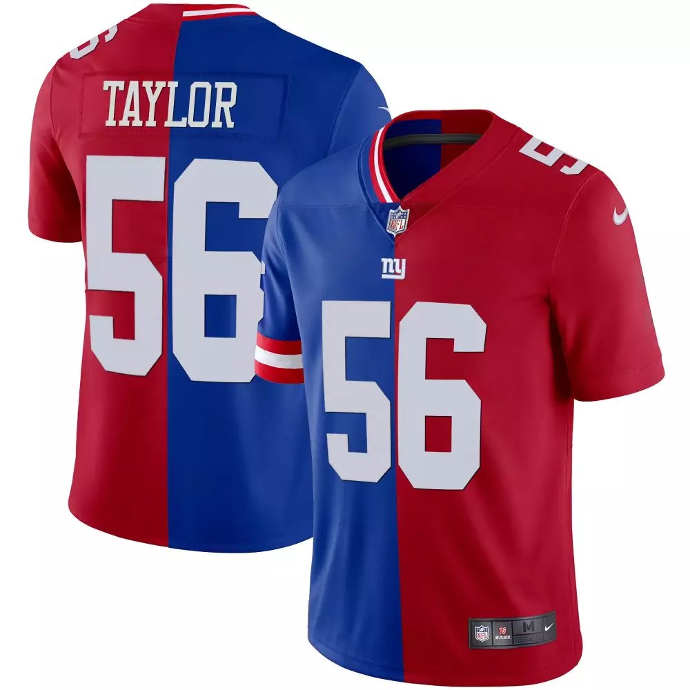 Lawrence Taylor 56 Jersey Red New York Giants Men Authentic Split Design Blue White