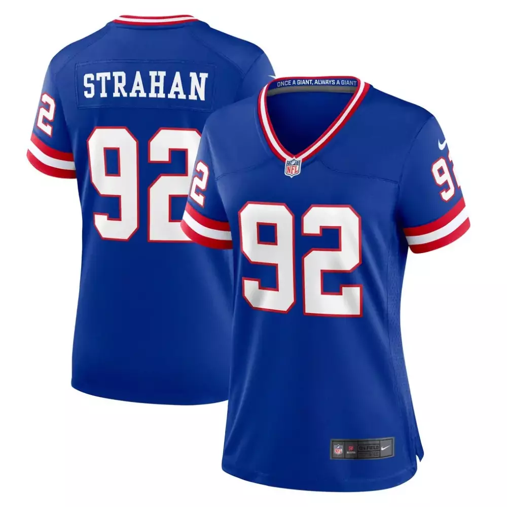 Michael Strahan 92 Jersey Blue Null New York Giants Women White Red Classic Retired