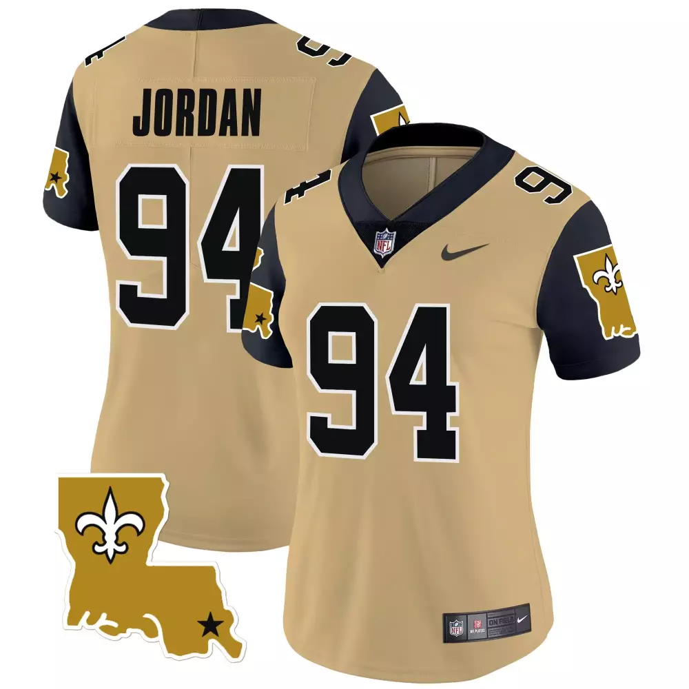Jordan 94 New Orleans Saints Jersey Gold Louisiana Women Stitched Alternate Black