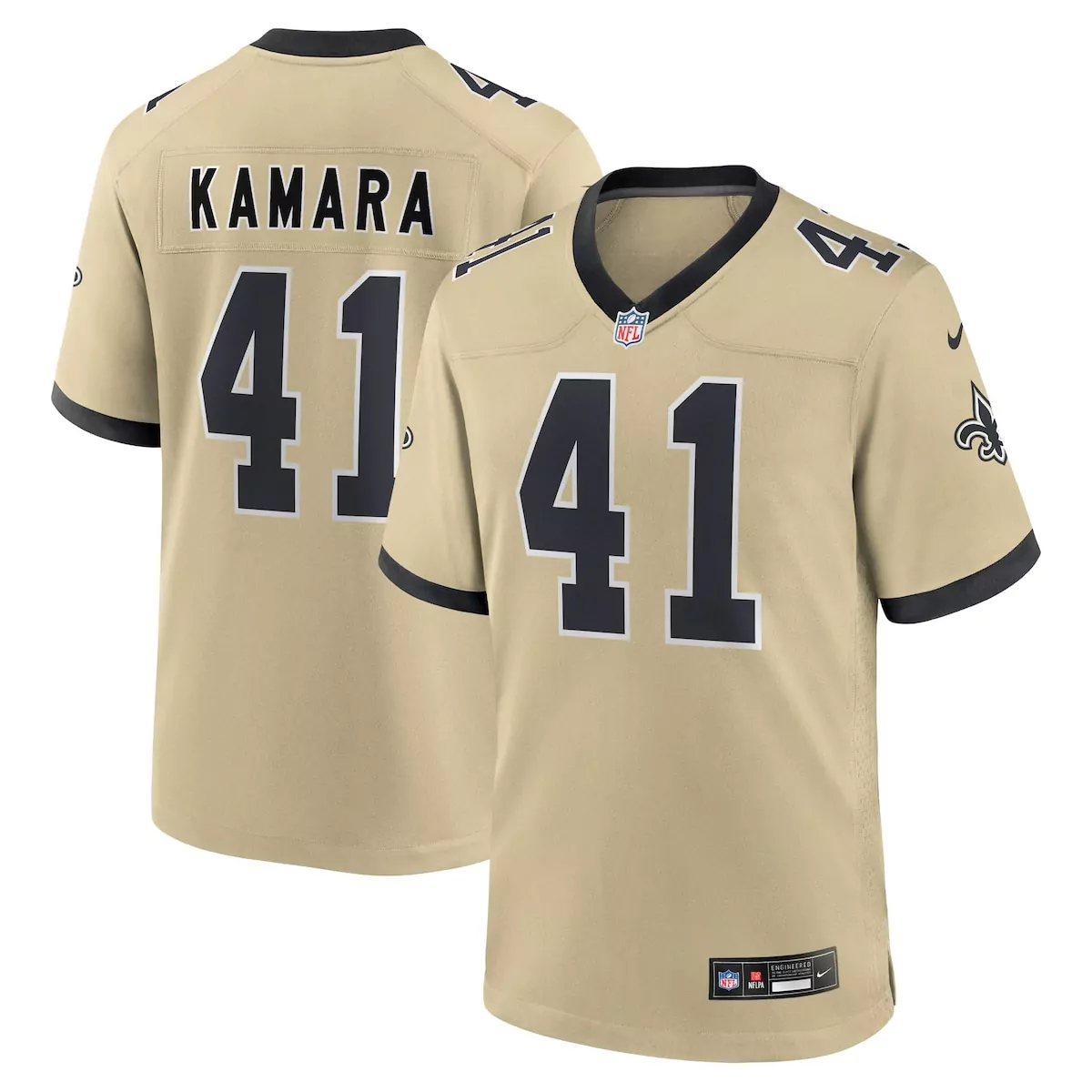 Alvin Kamara 41 Jersey Gold New Orleans Saints Men Nike Vapor Alternate Black Gameday