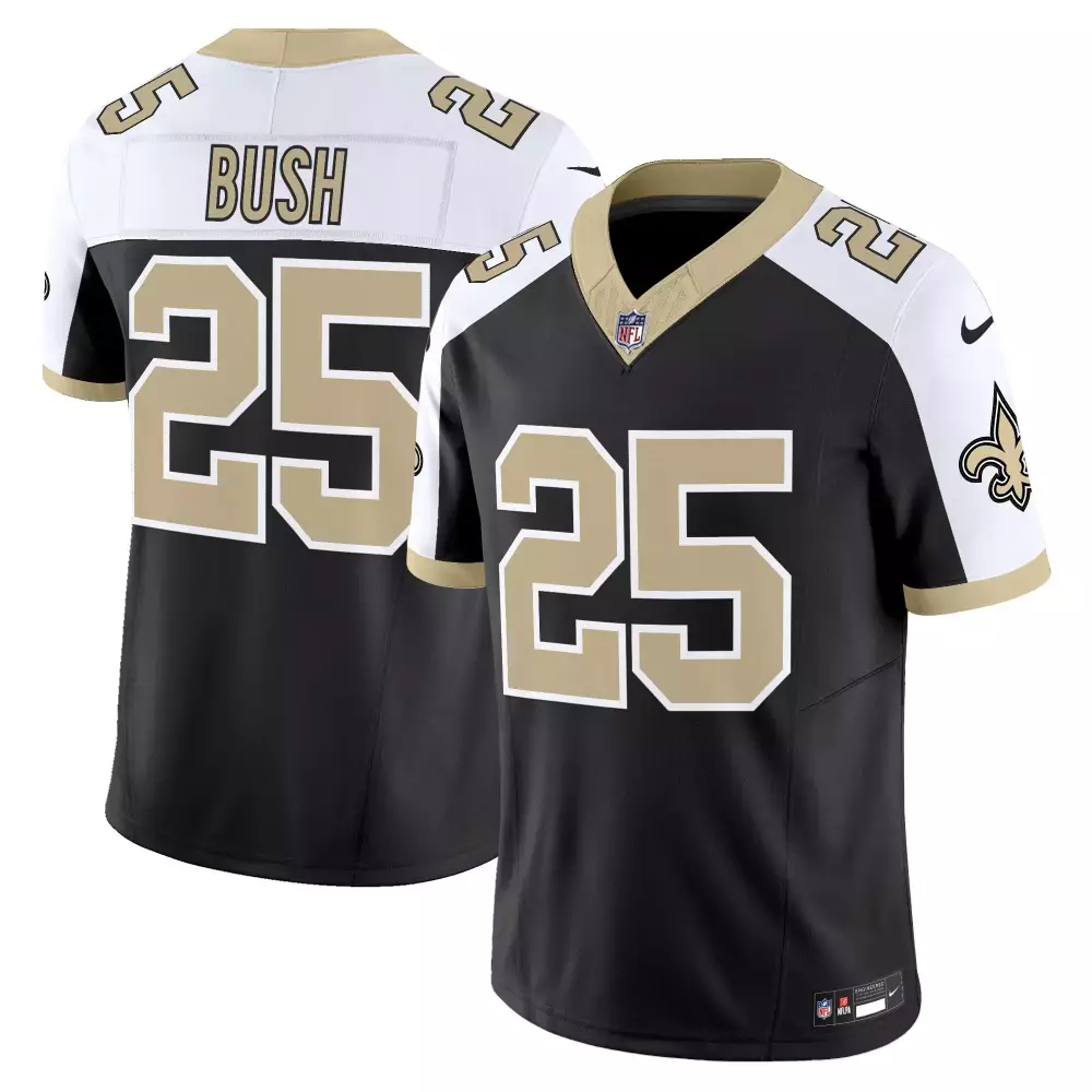 Reggie Bush 25 New Orleans Saints Jersey Black Men Limited White Gold Stitched Vapor