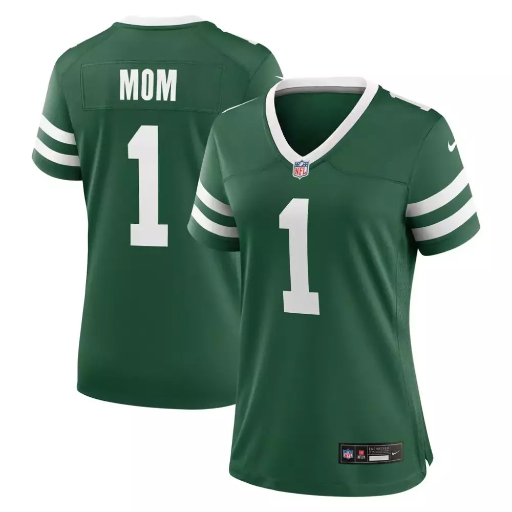 Custom New York Jets 1 Jersey Green Women Stitched White Game Legacy