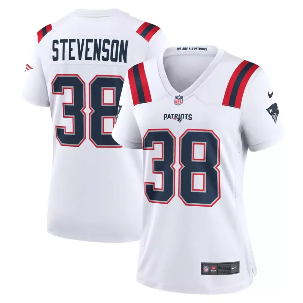 Rhamondre Stevenson 38 Jersey White New England Patriots Women Limited Alternate