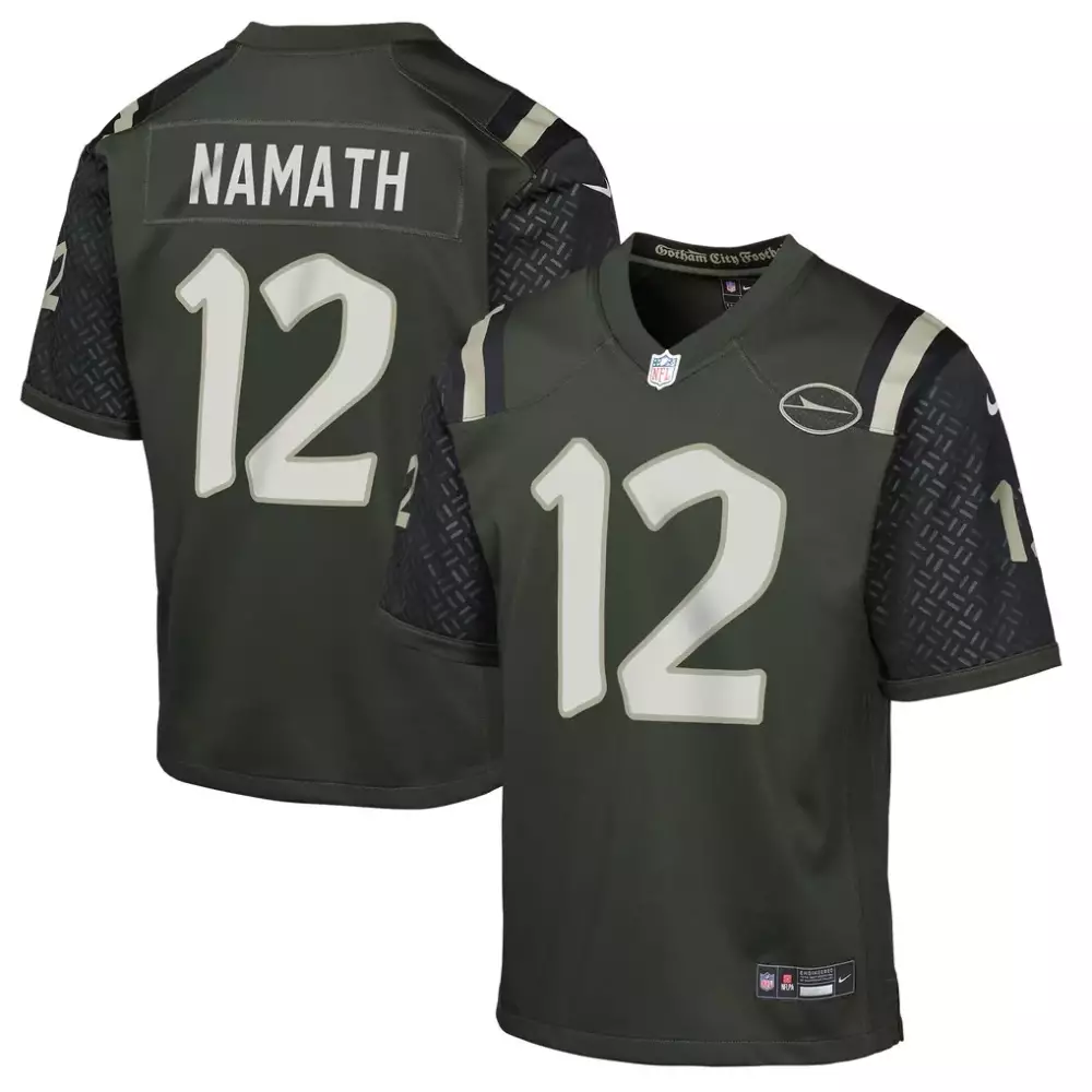 Joe Namath 12 New York Jets Jersey Olive Green Gotham City Men Stitched Alternate