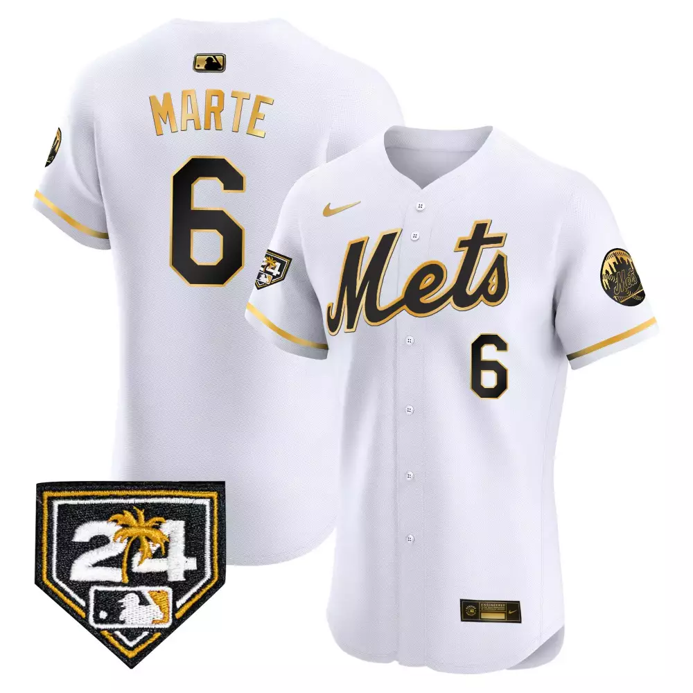 Starling Marte 6 New York Mets Jersey White City Connect Palm Tree Skyline Men Authentic