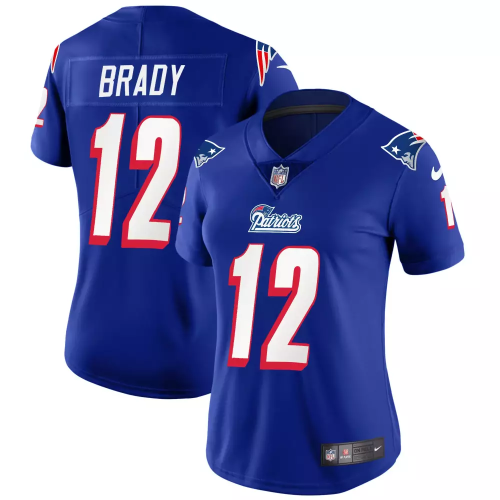 Tom Brady 12 New England Patriots Jersey Blue Women Stitched White Red Throwback