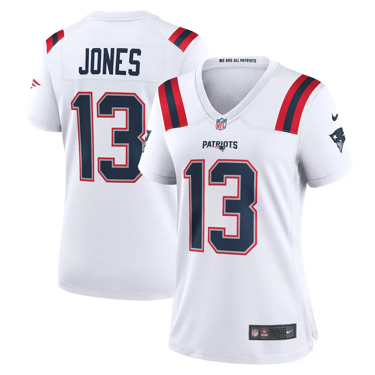 Jones 13 New England Patriots Jersey White Women Authentic Alternate Red Navy Blue