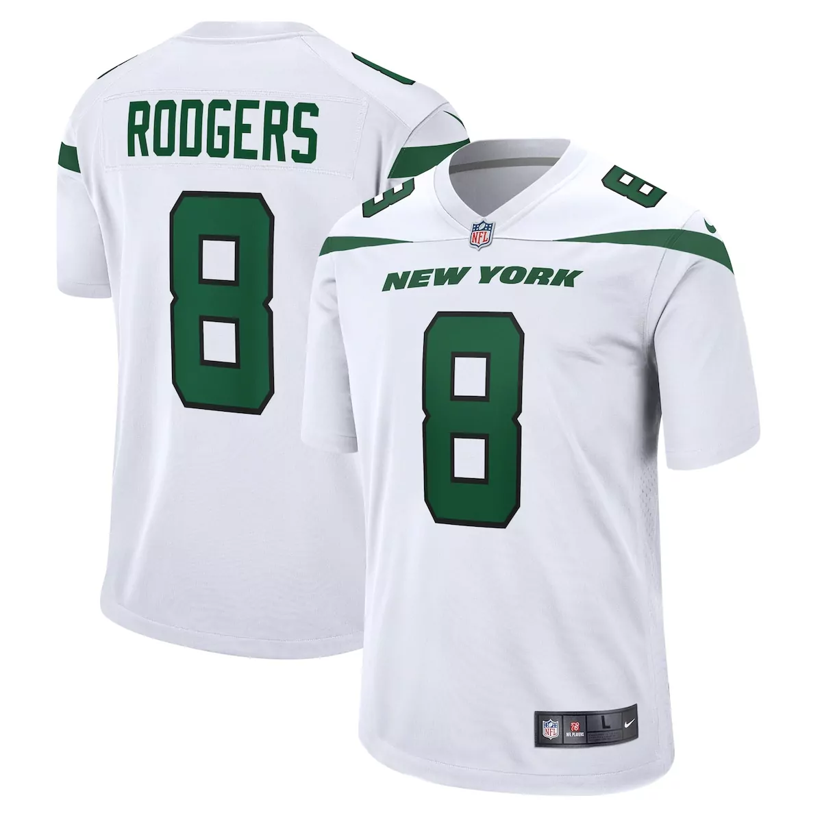 Aaron Rodgers 8 New York Jets Jersey White Men Stitched Alternate Green Game