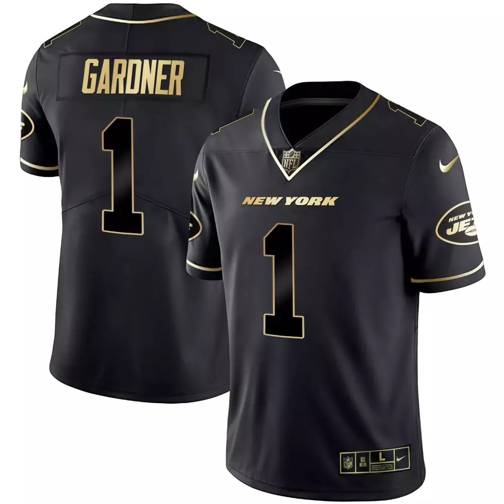 Sauce Gardner 1 New York Jets Jersey Black Gothic Men Authentic Alternate Gold Vapor