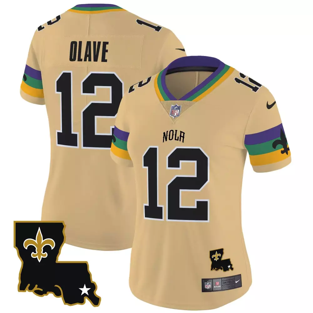 Chris Olave 12 New Orleans Saints Jersey Gold Nola Women Stitched Alternate Purple