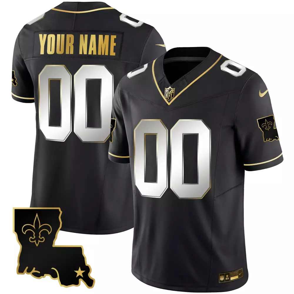 Custom New Orleans Saints Jersey Black Gothic Sin City Men Stitched Gold White Vapor