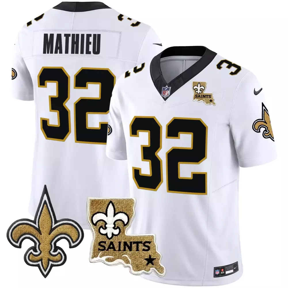 Tyrann Mathieu 32 Jersey White City Connect New Orleans Saints Louisiana State Outline Fleur-de-lis