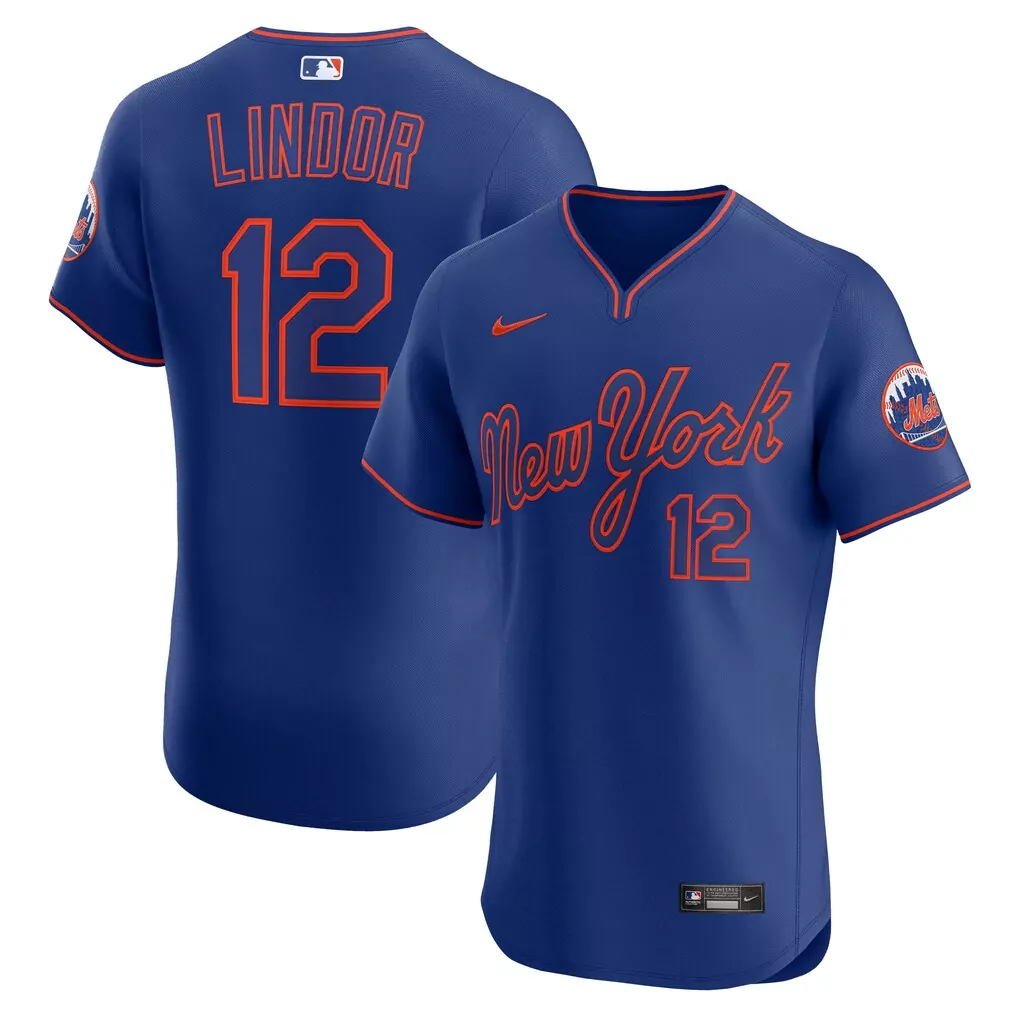 Francisco Lindor 12 New York Mets Jersey Royal Blue Null Men Authentic Orange Alternate