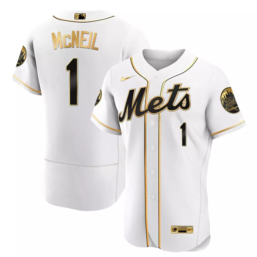 Jeff Mcneil 1 New York Mets Jersey White Men Authentic Alternate Black Gold Flex