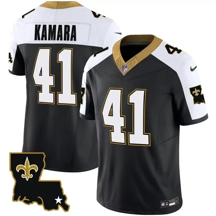 Alvin Kamara 41 Jersey Black New Orleans Saints Men Stitched Alternate White Gold