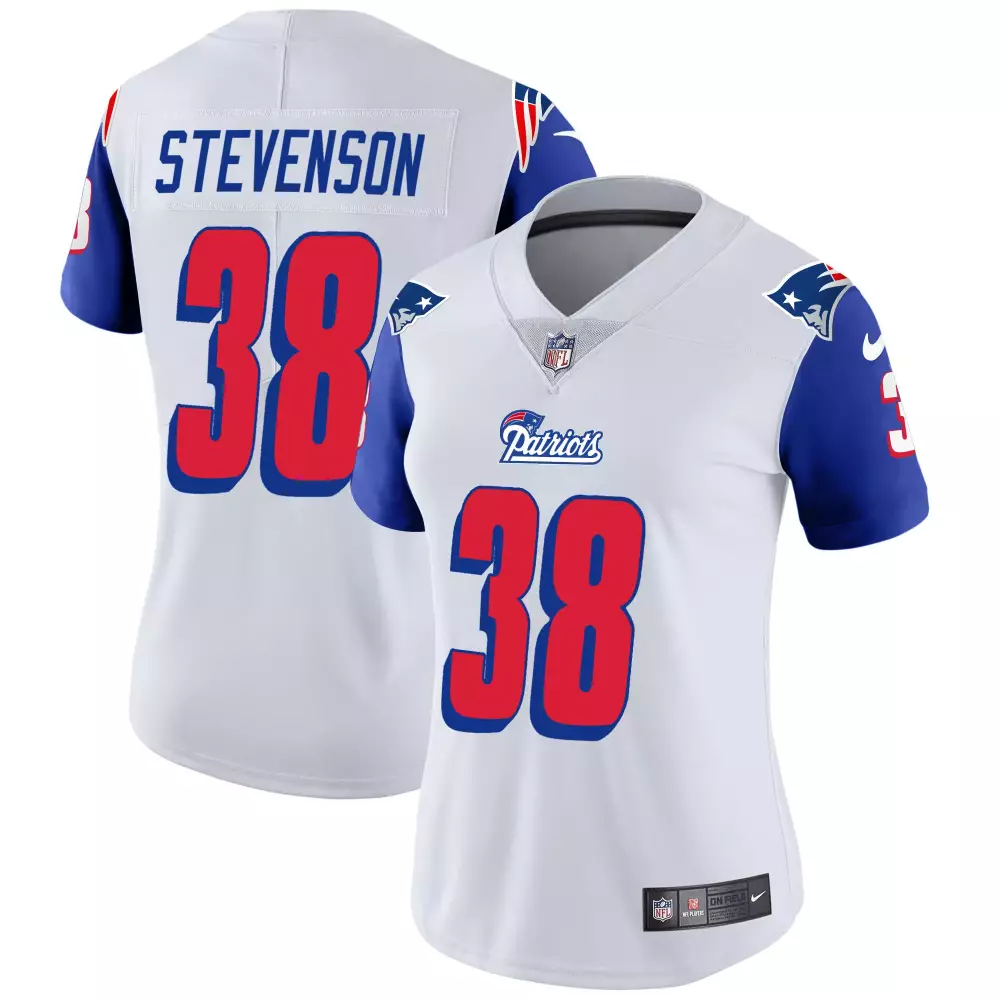 Rhamondre Stevenson 38 Jersey White New England Patriots Women Replica Alternate